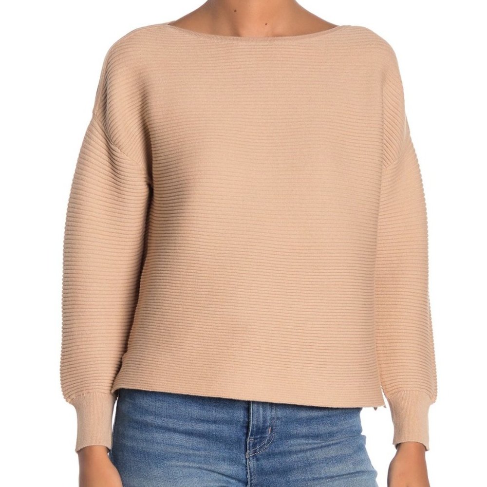 14th & Union Beige Scoop Neck Ribbed Sweater